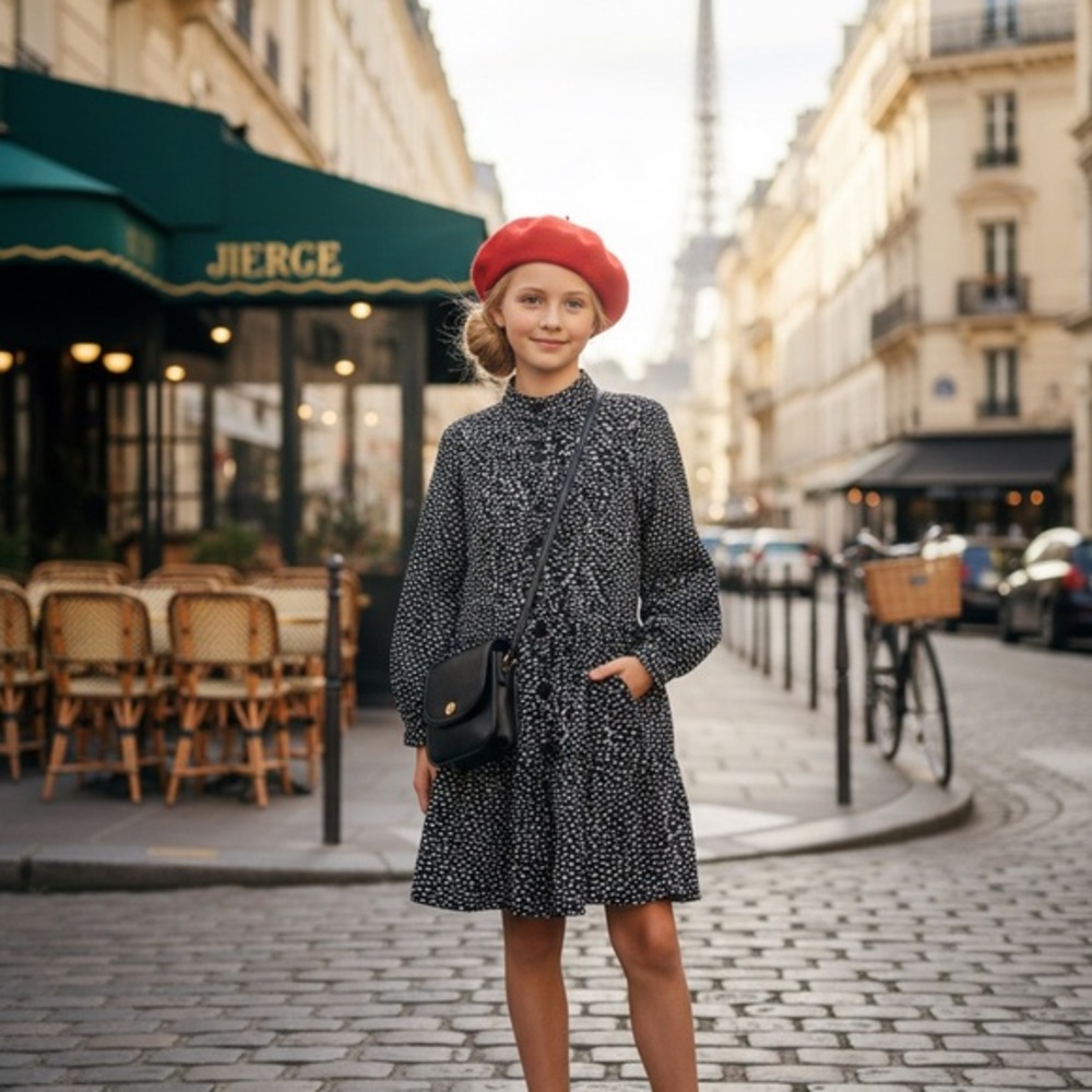 Mini Molly by Molly Bracken | Tiered Polka Dot Long Sleeve Dress 8Y - Picture 1 of 5